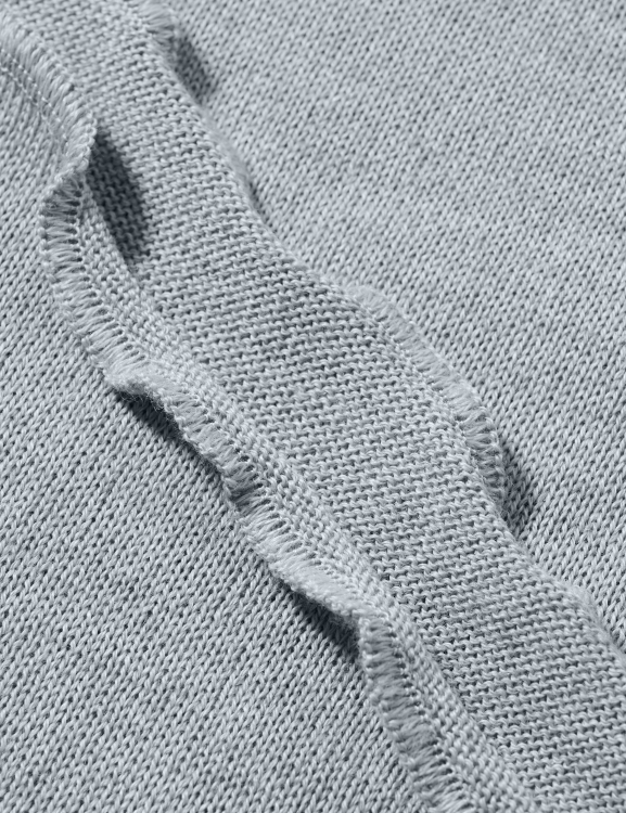 Merino-Strickstola mit Wellensaum - Hellgrau