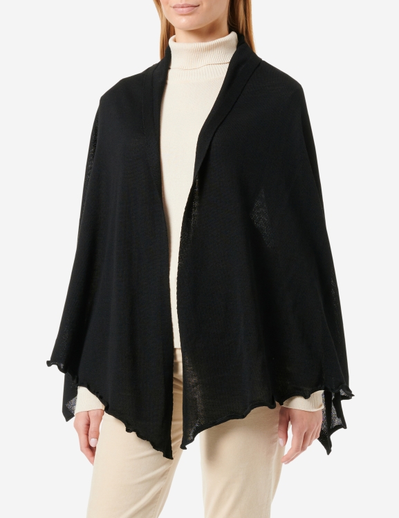 Merino-Strickstola mit Wellensaum - Schwarz