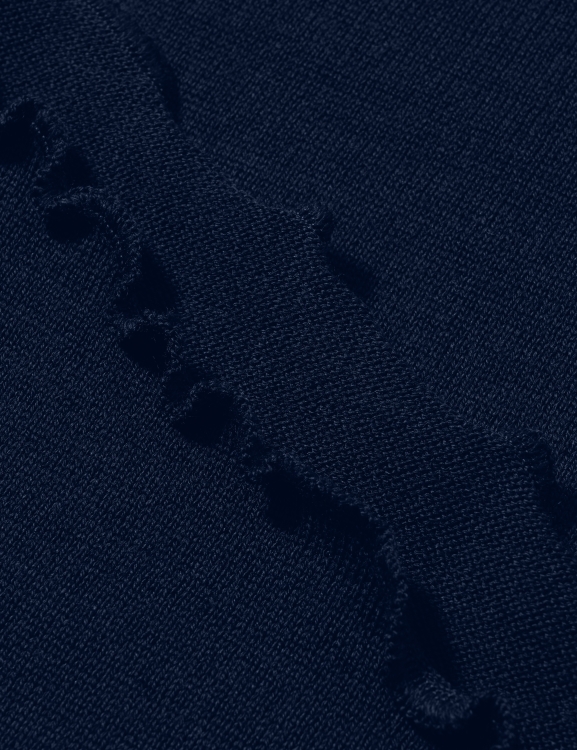 Merino-Strickstola mit Wellensaum - Marine