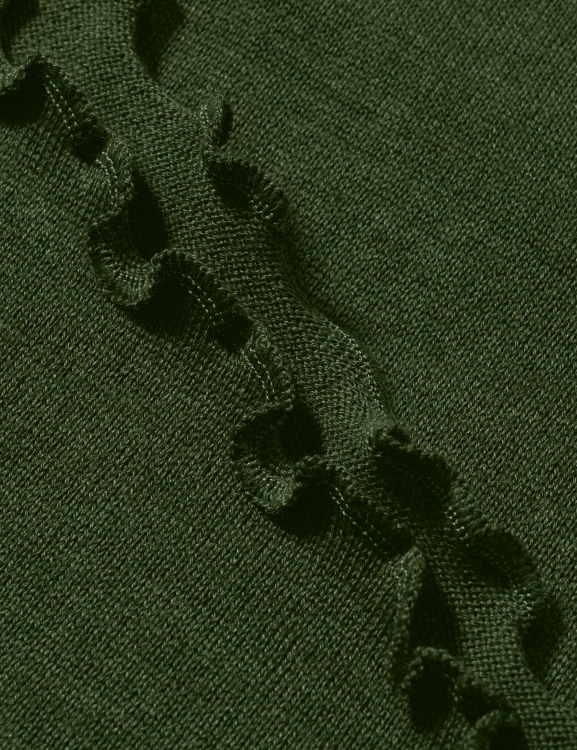 Merino-Strickstola mit Wellensaum - Oliv