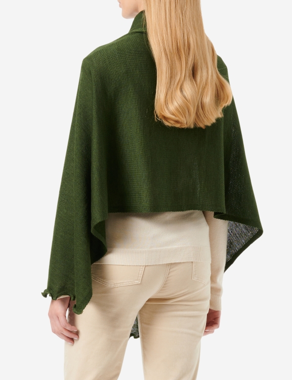 Merino-Strickstola mit Wellensaum - Oliv