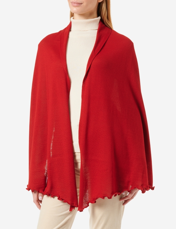Merino-Strickstola mit Wellensaum - Rot