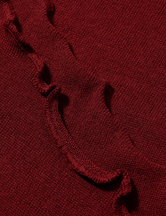 Merino-Strickstola mit Wellensaum - Bordo
