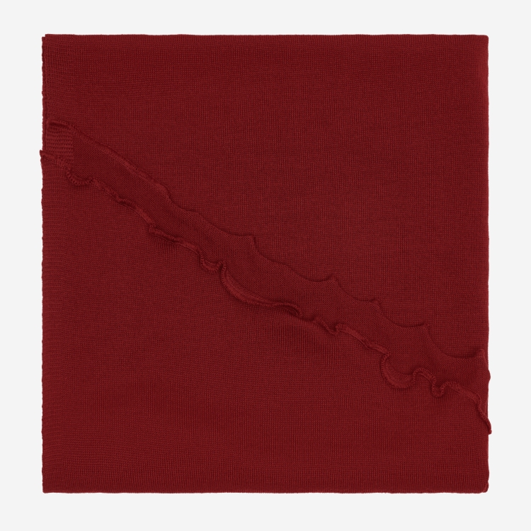 Merino-Strickstola mit Wellensaum - Bordo