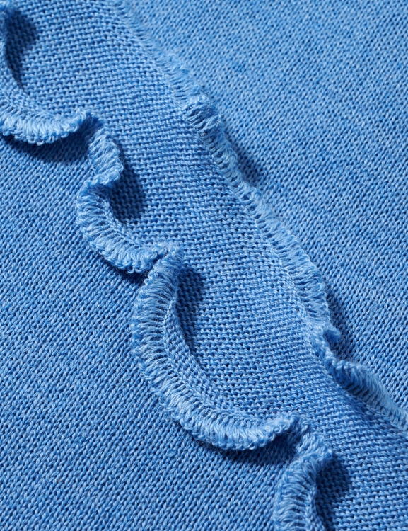 Merino-Strickstola mit Wellensaum - Hellblau