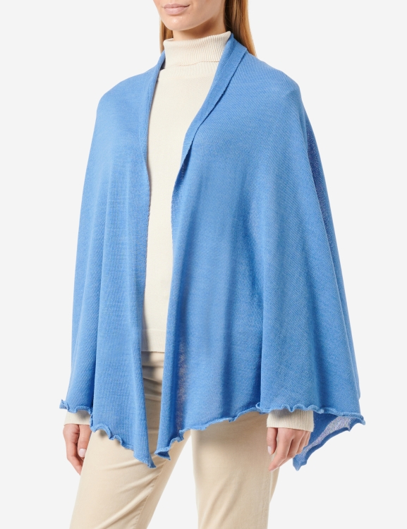 Merino-Strickstola mit Wellensaum - Hellblau