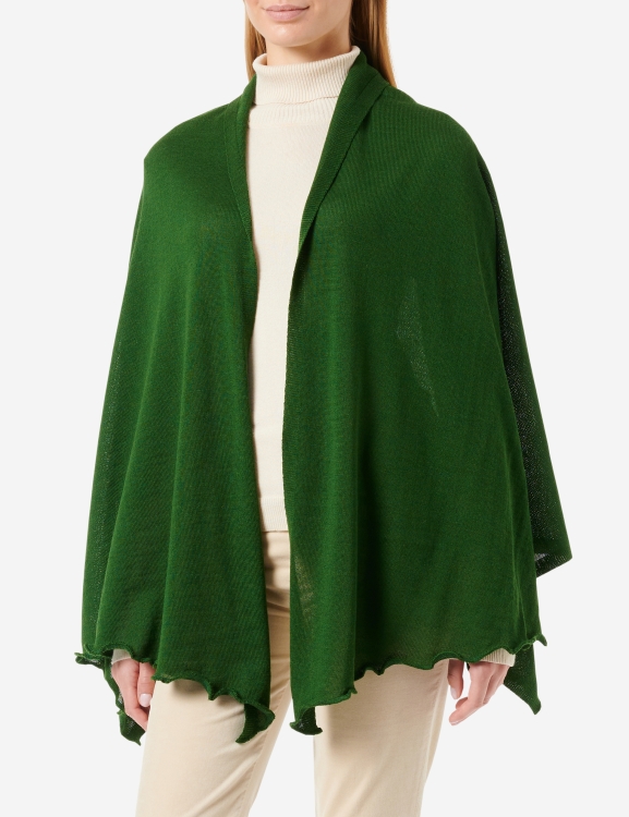 Merino-Strickstola mit Wellensaum - Grün