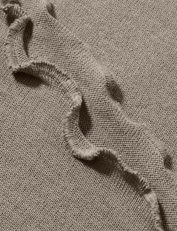 Merino-Strickstola mit Wellensaum - Taupe