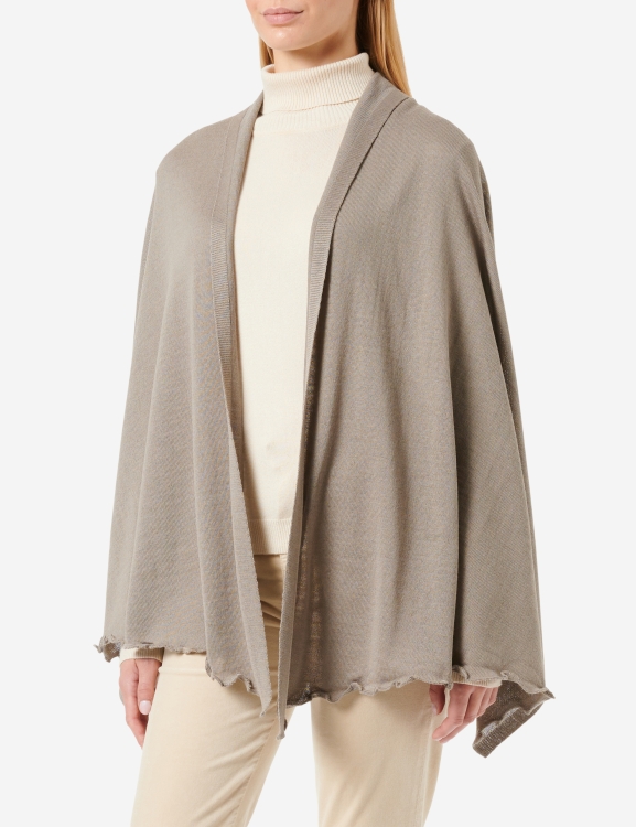 Merino-Strickstola mit Wellensaum - Taupe