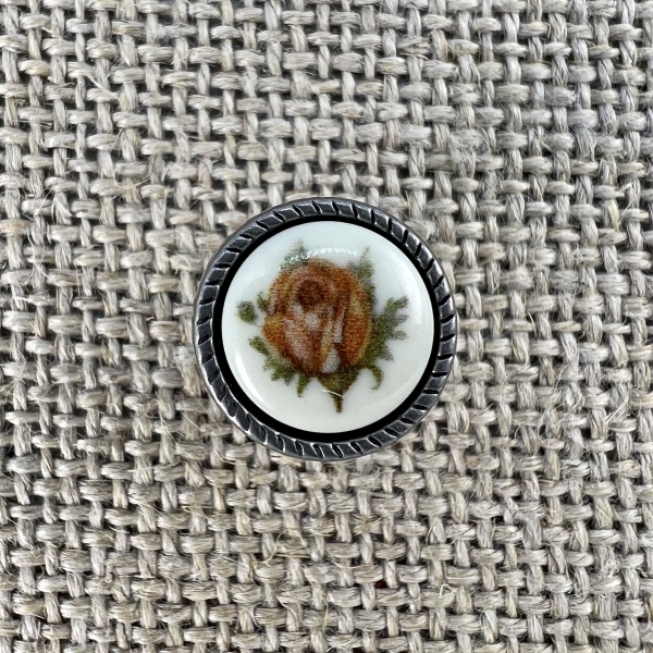 Knopf mit orangener Rose | Dirndlknopf und Tracht