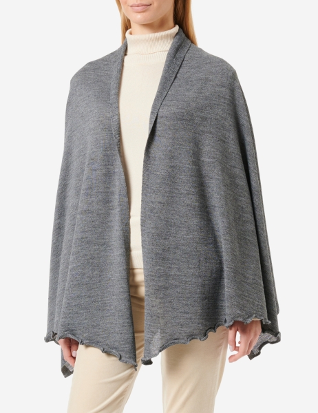 Merino-Strickstola mit Wellensaum - Grau