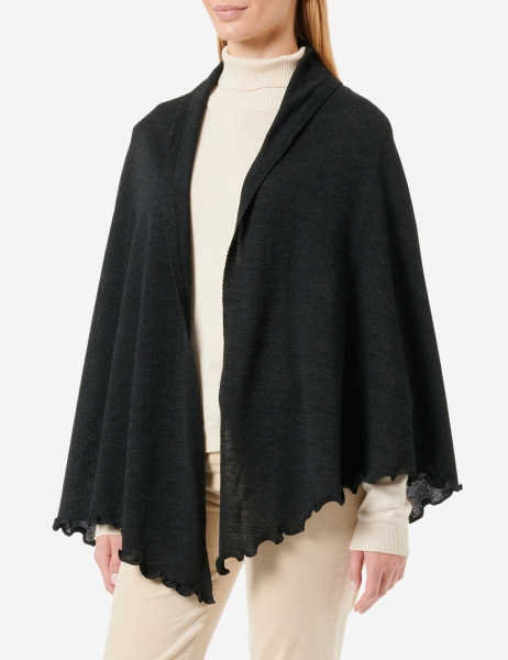Merino-Strickstola mit Wellensaum - Anthrazit