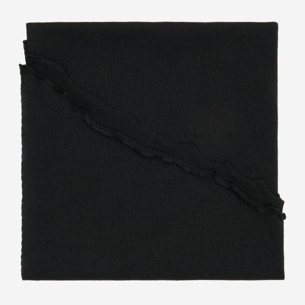 Merino-Strickstola mit Wellensaum - Schwarz