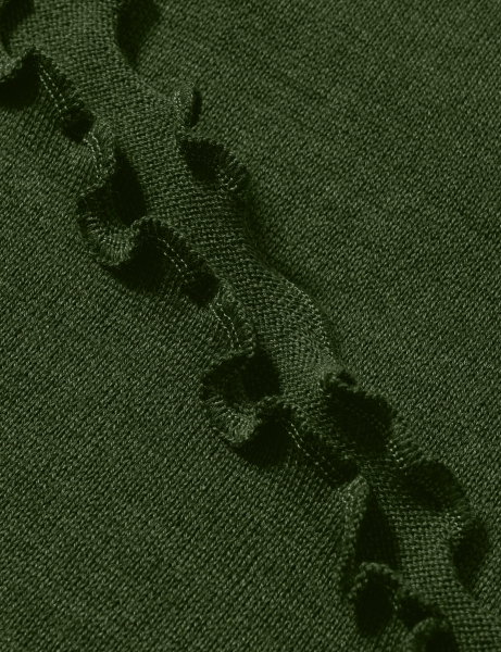 Merino-Strickstola mit Wellensaum - Oliv
