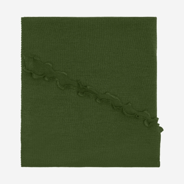 Merino-Strickstola mit Wellensaum - Oliv
