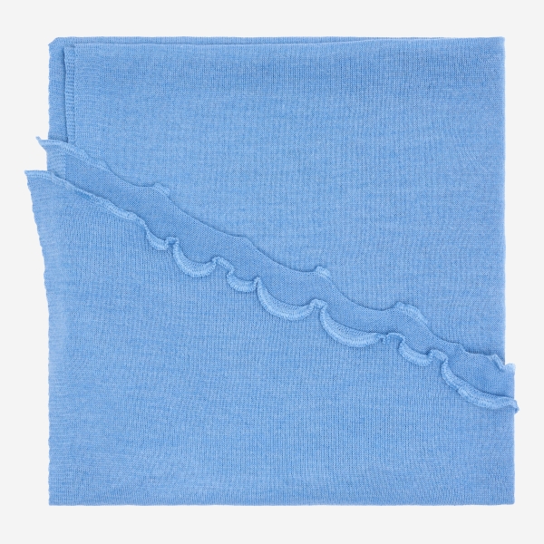 Merino-Strickstola mit Wellensaum - Hellblau
