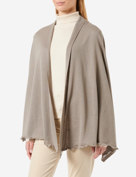 Merino-Strickstola mit Wellensaum - Taupe